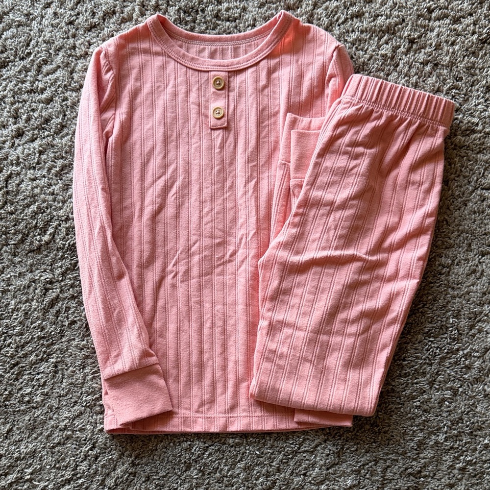 Cloud Island Pink Ribbed Kids Pajama Set